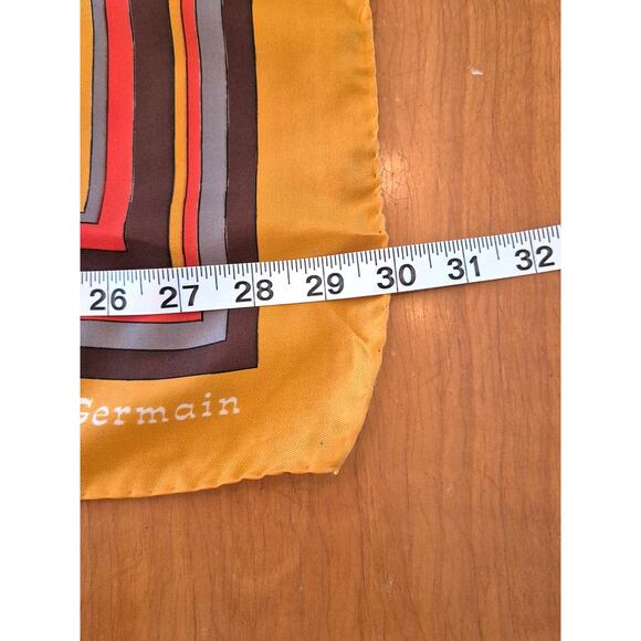 Vintage JS Germain Scarf Hand Rolled Hem 1970's Geometric Print Square Brown - Picture 6 of 8